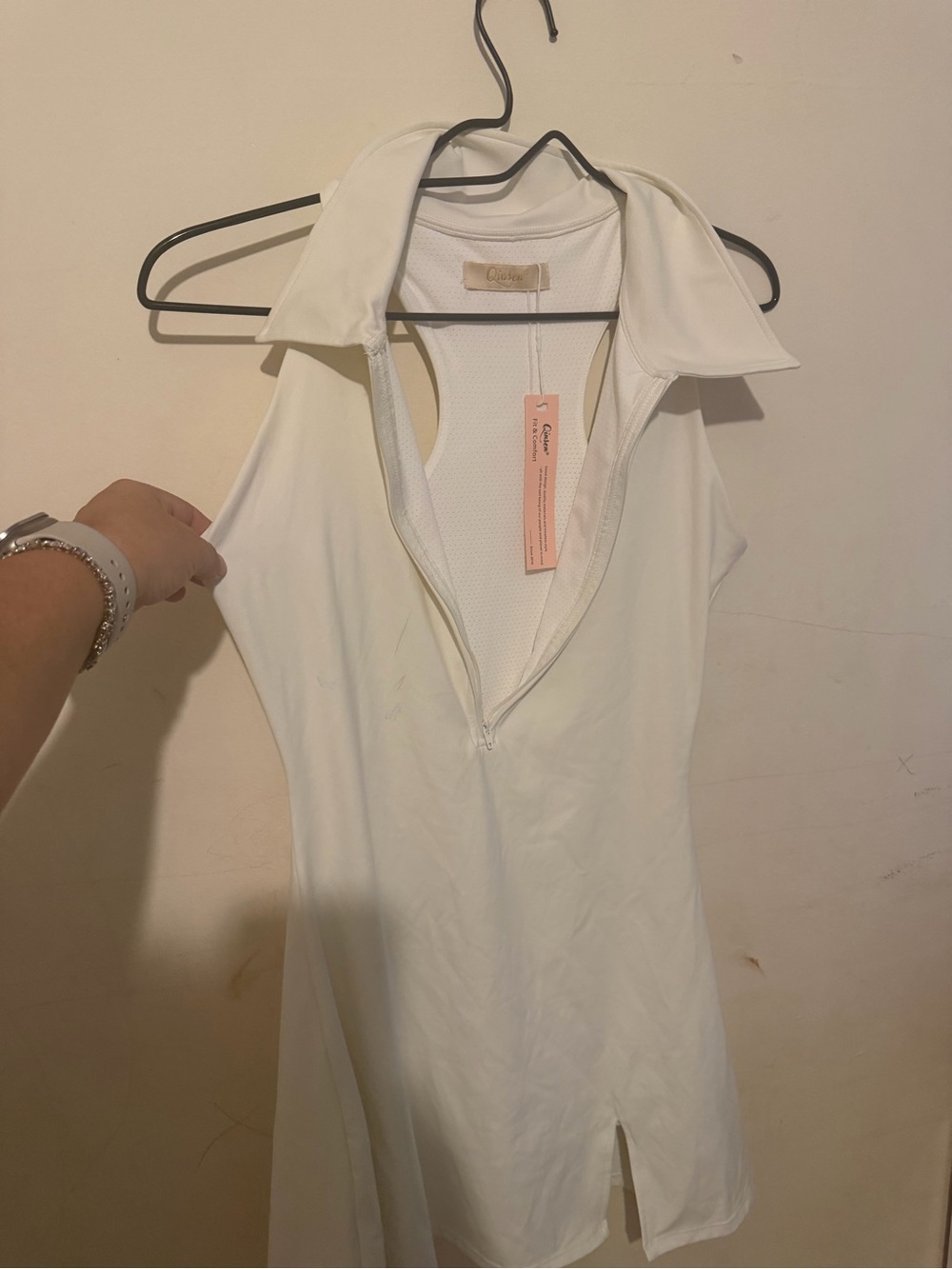 ALO Yoga White Sleeveless Zip Polo Tank